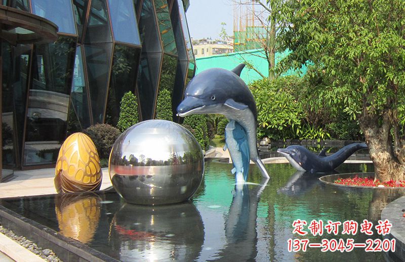 福建不锈钢海豚景观雕塑创造精美绝伦的企业公园