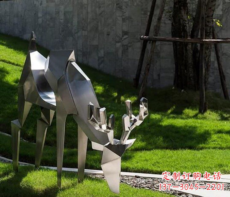 福建不锈钢几何鹿公园抽象动物雕塑