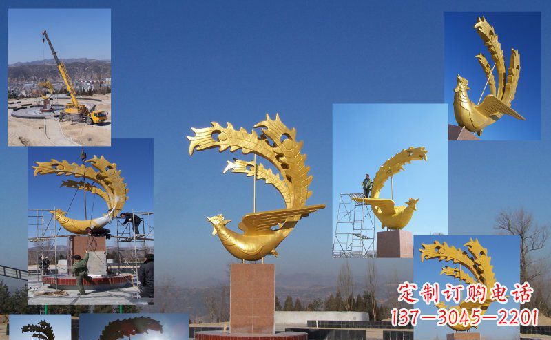 福建不锈钢金色的凤凰广场雕塑