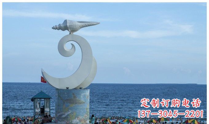 福建海浪与海螺雕塑的结合——不锈钢景区的美景