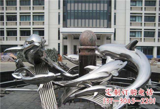 福建不锈钢浪花和海豚动物雕塑
