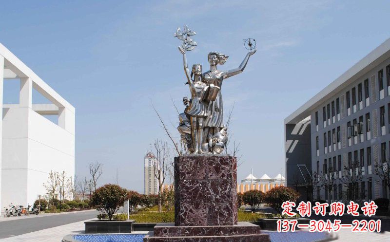 福建不锈钢老师和学生雕塑
