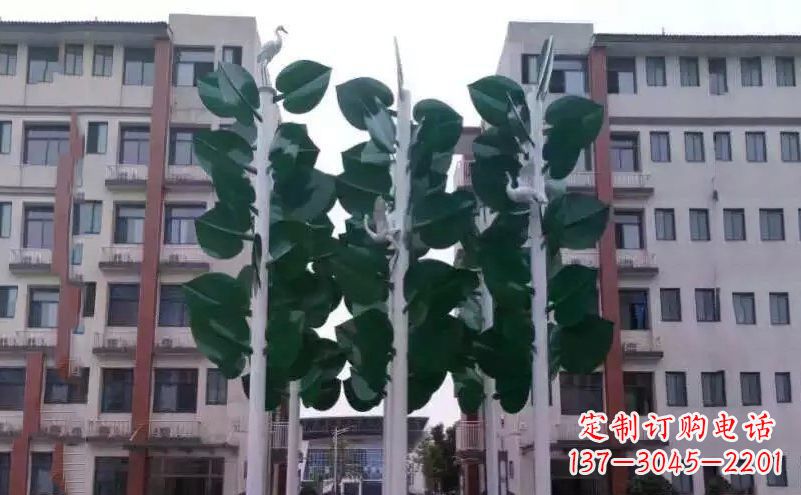 福建浓郁绿意,不锈钢树叶雕塑