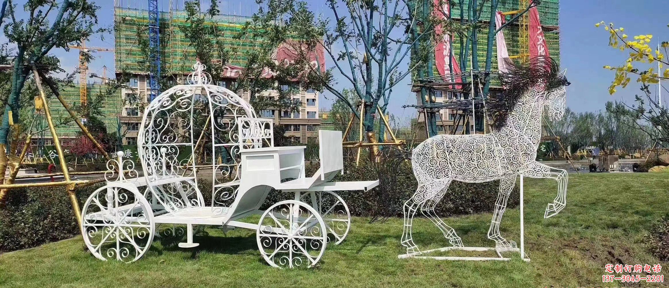 福建不锈钢马车镂空雕塑精美的艺术品