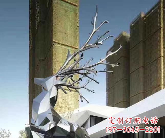 福建不锈钢梅花鹿雕塑 群鹿雕塑 城市景观动物雕塑