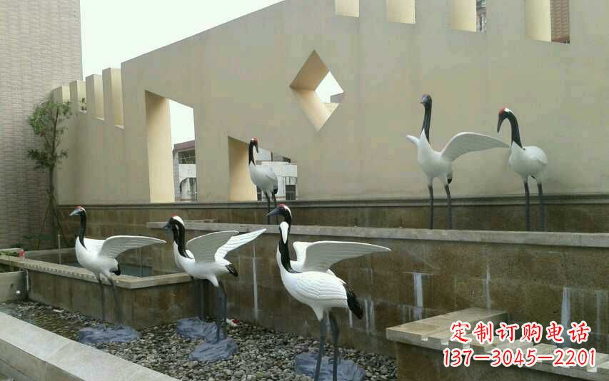 福建不锈钢水池仙鹤雕塑精美的艺术品