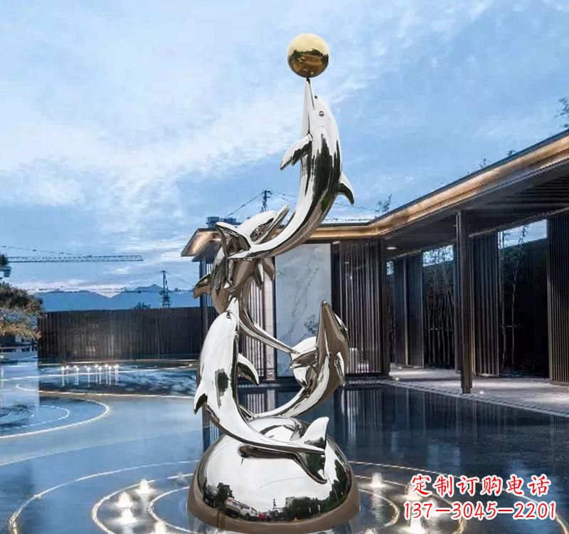 福建海豚的优雅身姿——不锈钢水景雕塑