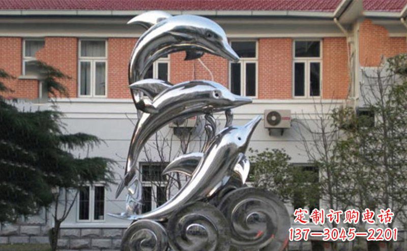 福建不锈钢跳跃海豚雕塑 (2)