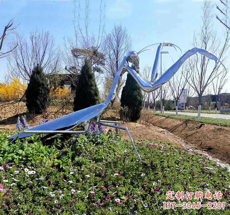 福建折射螳螂之美不锈钢现代动物雕塑