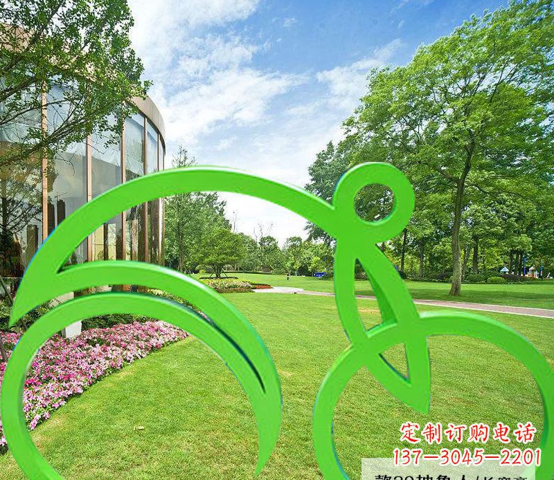 福建不锈钢荧光绿骑自行车雕塑