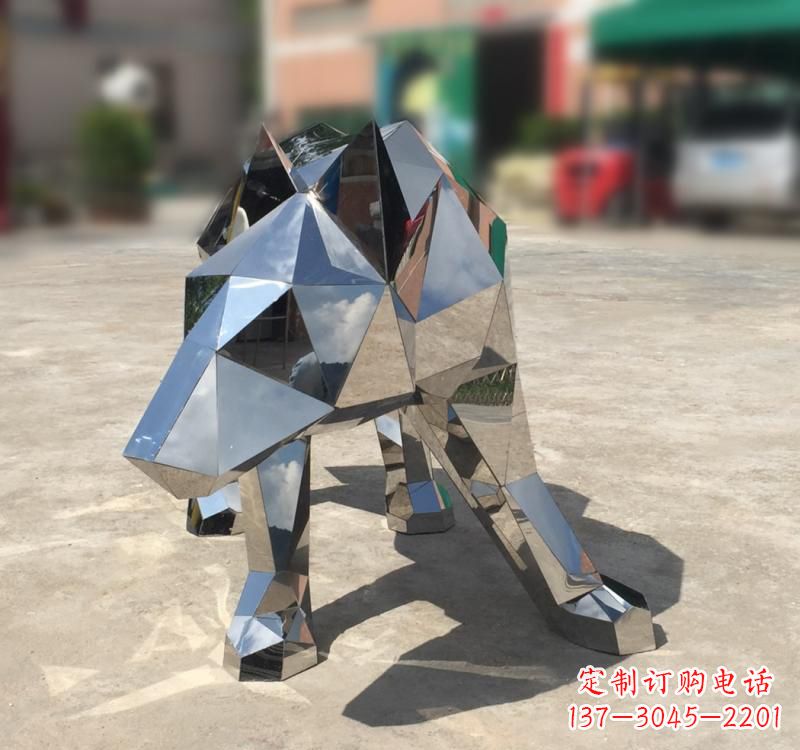 福建不锈钢园林动物几何狼雕塑