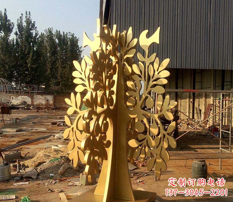 福建不锈钢园林烤漆树叶雕塑