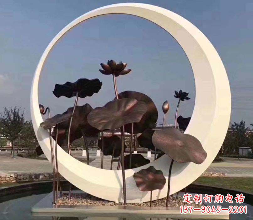 福建环绕荷香不锈钢圆环雕塑