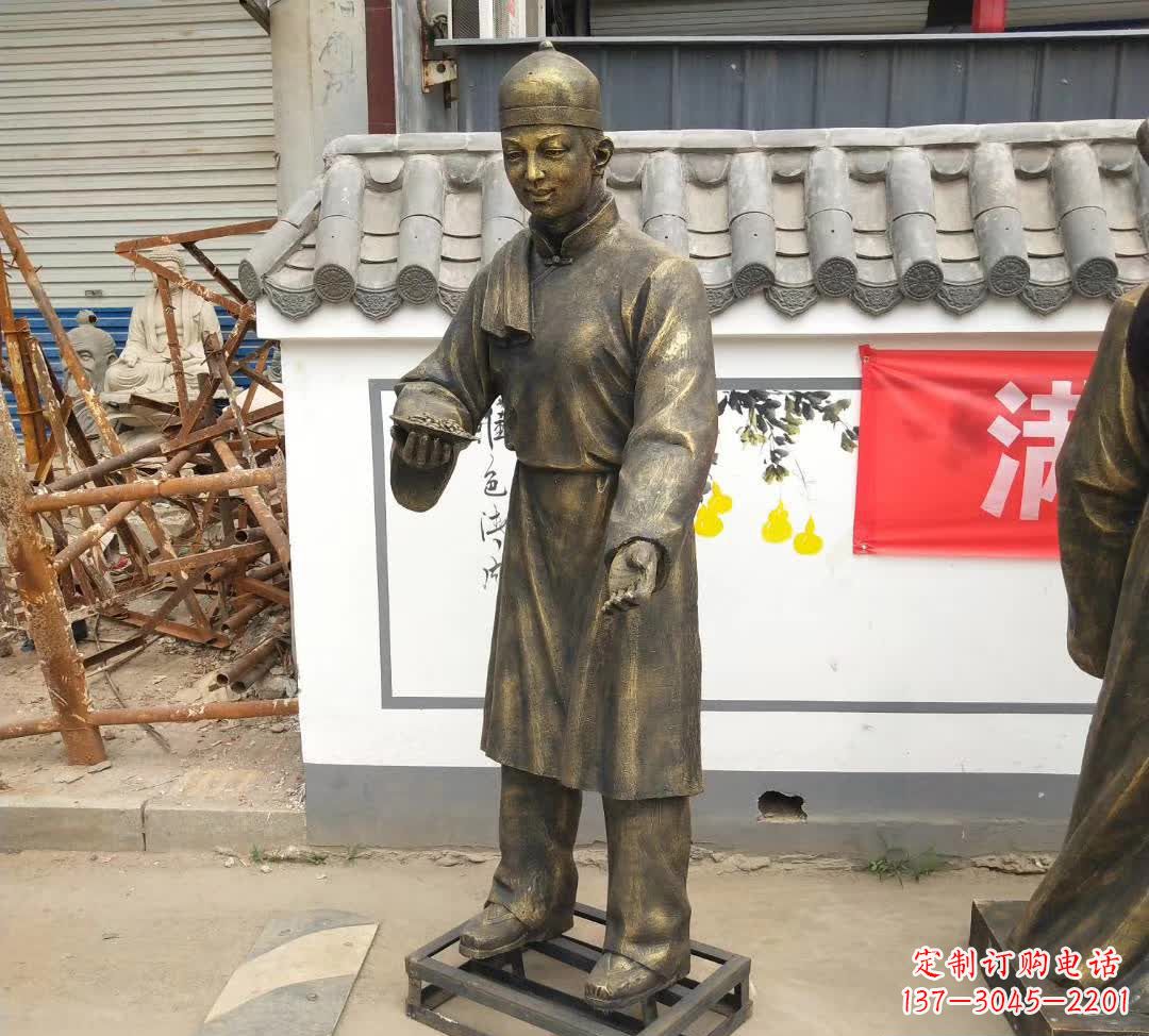 福建步行街店小二人物铜雕