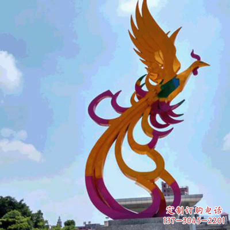 福建彩绘凤凰不锈钢雕塑-城市标识景观动物雕塑