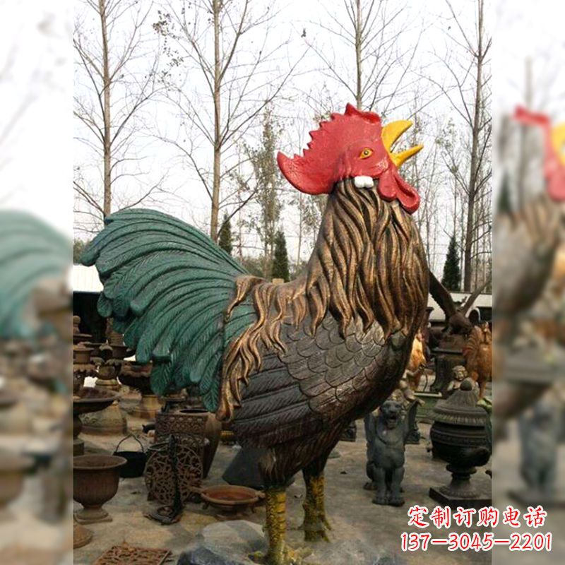 福建彩绘铜雕公鸡生肖动物雕塑