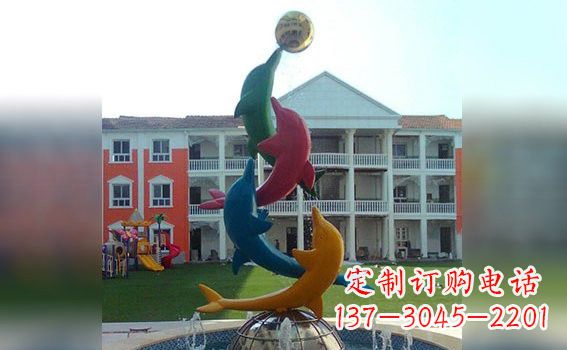 福建彩色不锈钢海豚雕塑海洋动物景观标识