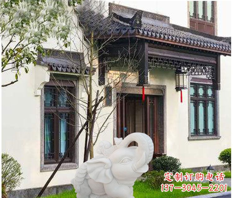福建踩元宝铜钱的小象门口招财石雕