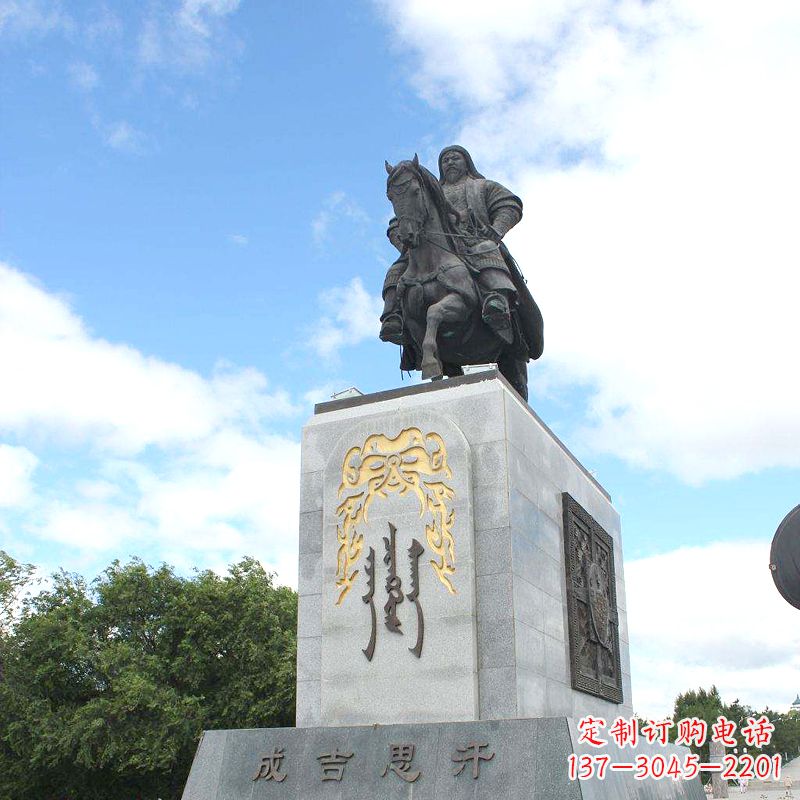 福建成吉思汗广场雕塑-骑马铁木真历史名人景观铜雕塑
