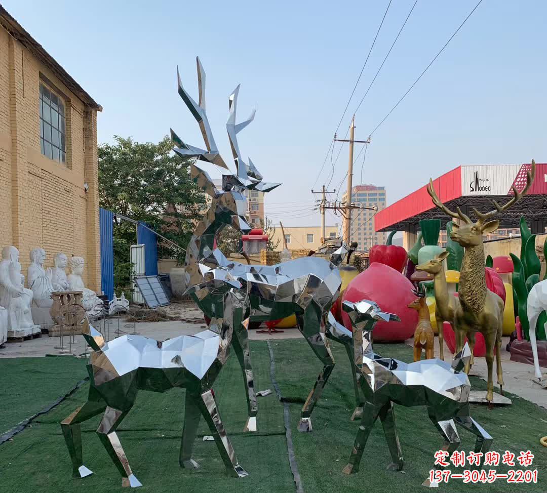 福建城市不锈钢梅花鹿摆件雕塑