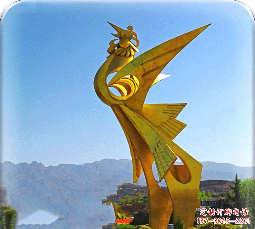 福建城市不锈钢展翅的凤凰景观雕塑