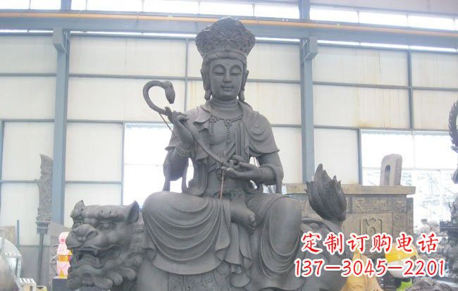 福建乘狮子的文殊菩萨石雕