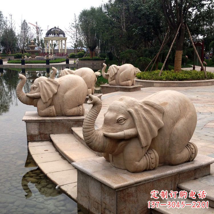 福建池塘喷水大象雕塑