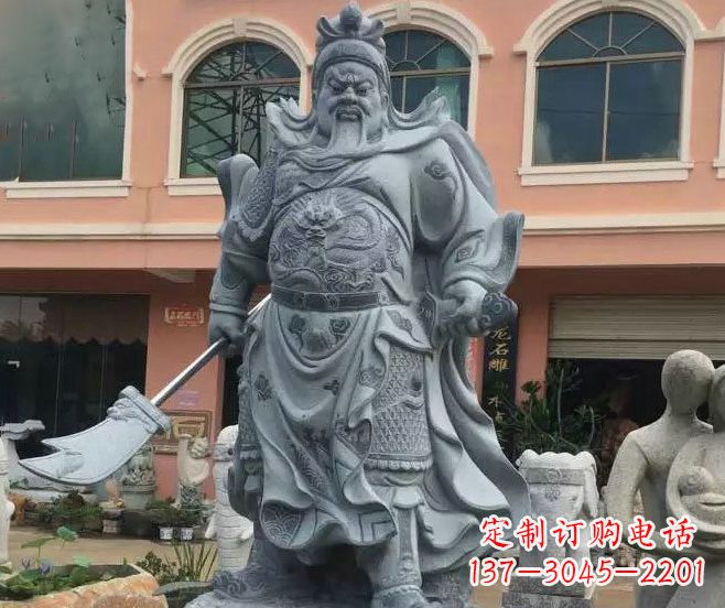 福建持刀武财神关公石雕 (2)