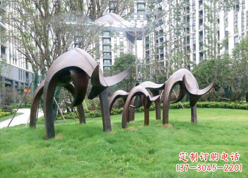 福建抽象牛铸铜雕塑-小区园林草坪动物摆件