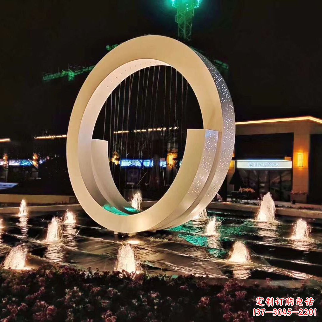 福建环状喷泉雕塑灯光点亮美丽
