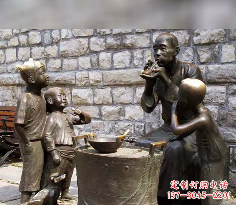 福建吹糖人广场小品人物铜雕