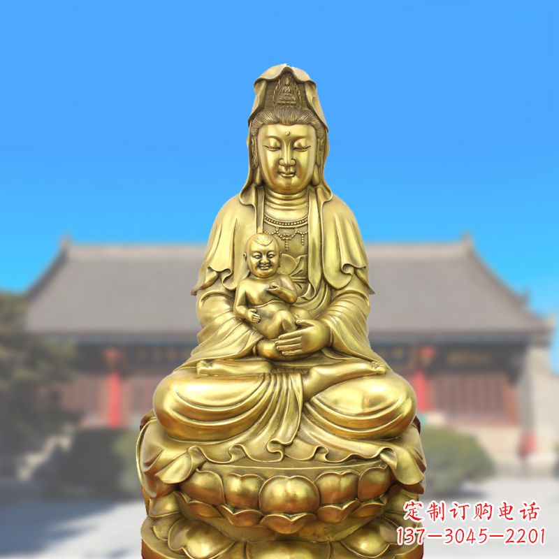 福建纯铜观音坐姿鎏金铜雕