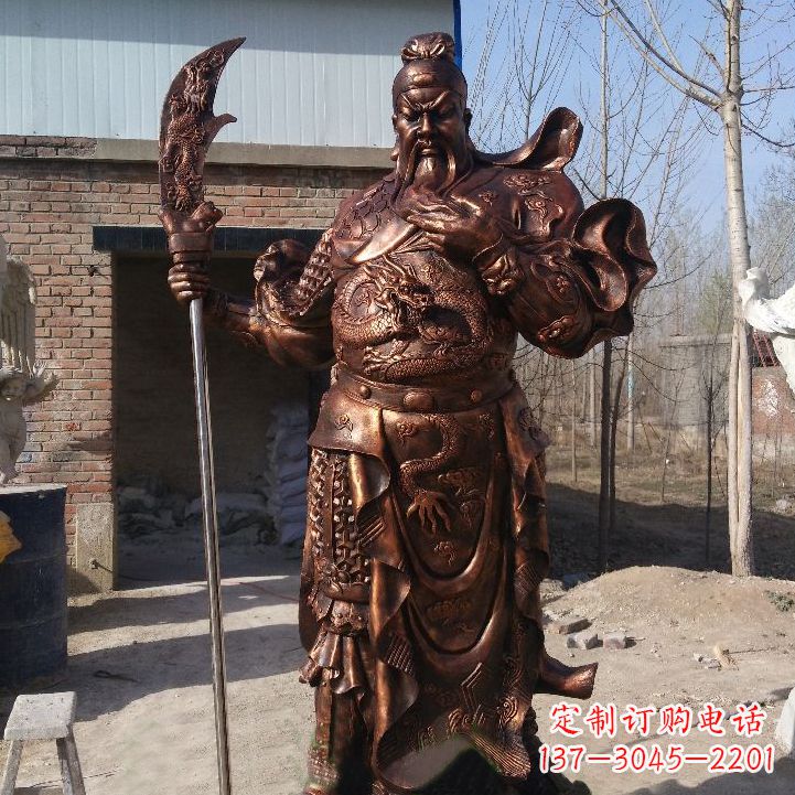 福建铸造巍然屹立的关公雕像