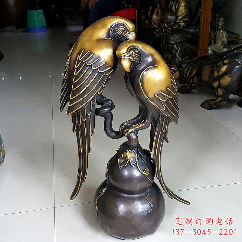 福建铸造纯铜鹦鹉雕塑