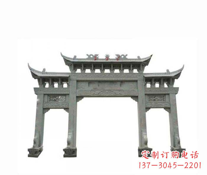 福建村口三门牌楼石雕