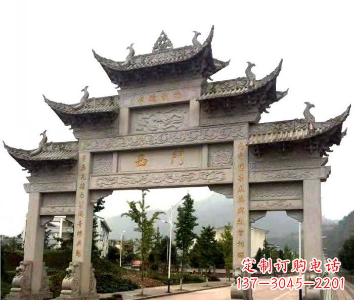 福建村口三门石雕牌楼 (2)
