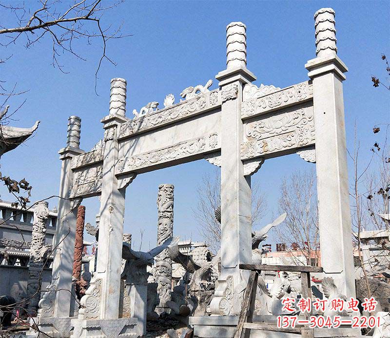 福建村口三门石牌坊石雕 (2)