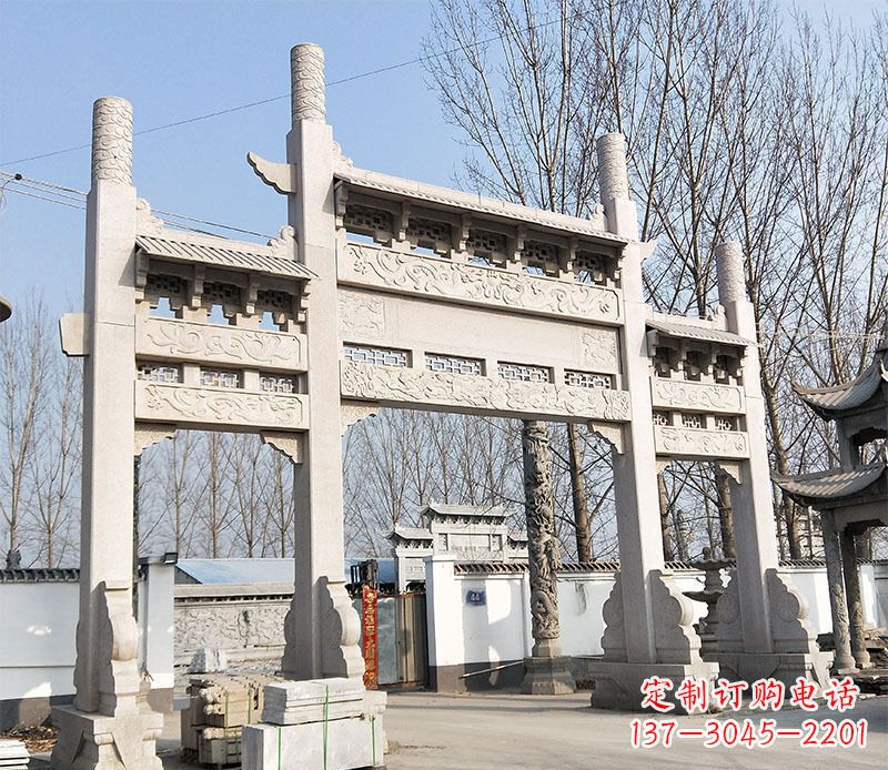 福建村口三门石牌坊石雕 (3)