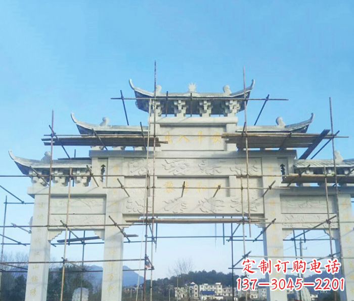 福建大理石三门牌坊雕塑