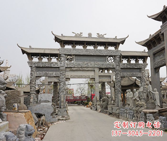 福建村庄大型牌坊石雕 (2)