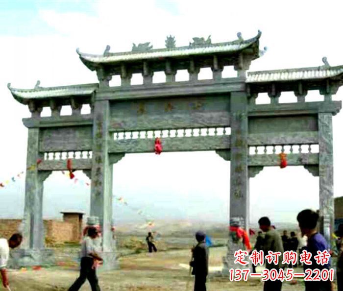 福建村庄三门牌坊石雕 (3)
