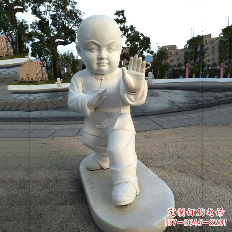 福建打太极拳小和尚汉白玉雕塑