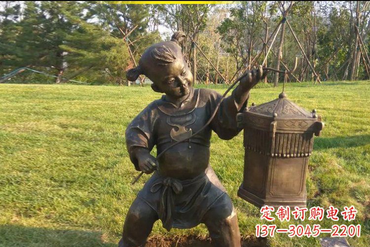 福建打着灯笼的儿童公园景观铜雕雕塑