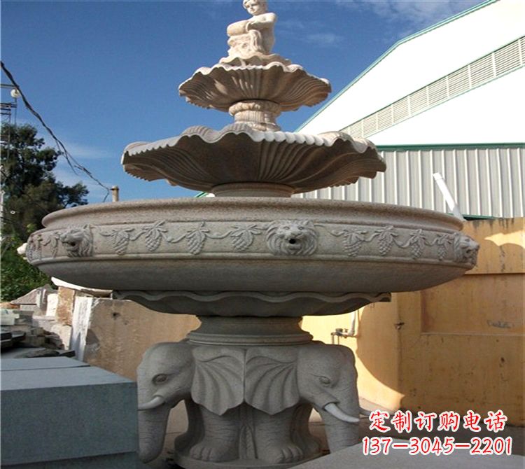 福建大钵石雕喷水天鹅