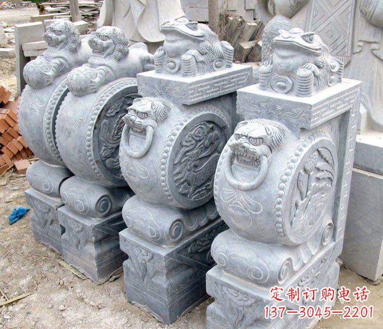 福建大理石抱鼓石金蟾貔貅门墩石雕