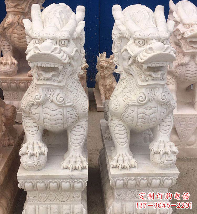 福建大理石踩球麒麟门口神兽石雕 (3)