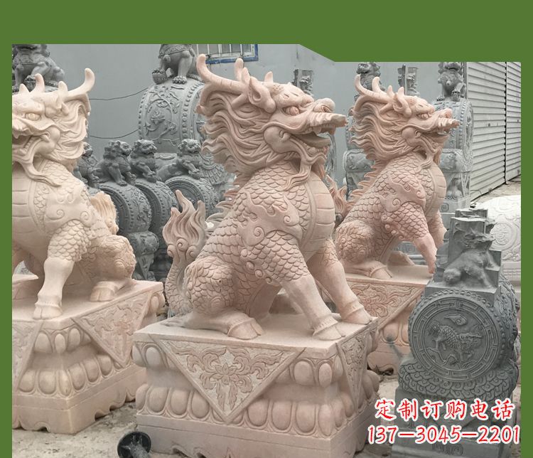 福建大理石踩球麒麟门口神兽石雕 (2)