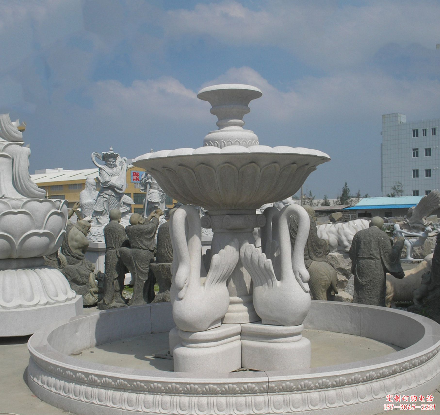 福建天鹅雕塑——大理石抽象喷泉石雕