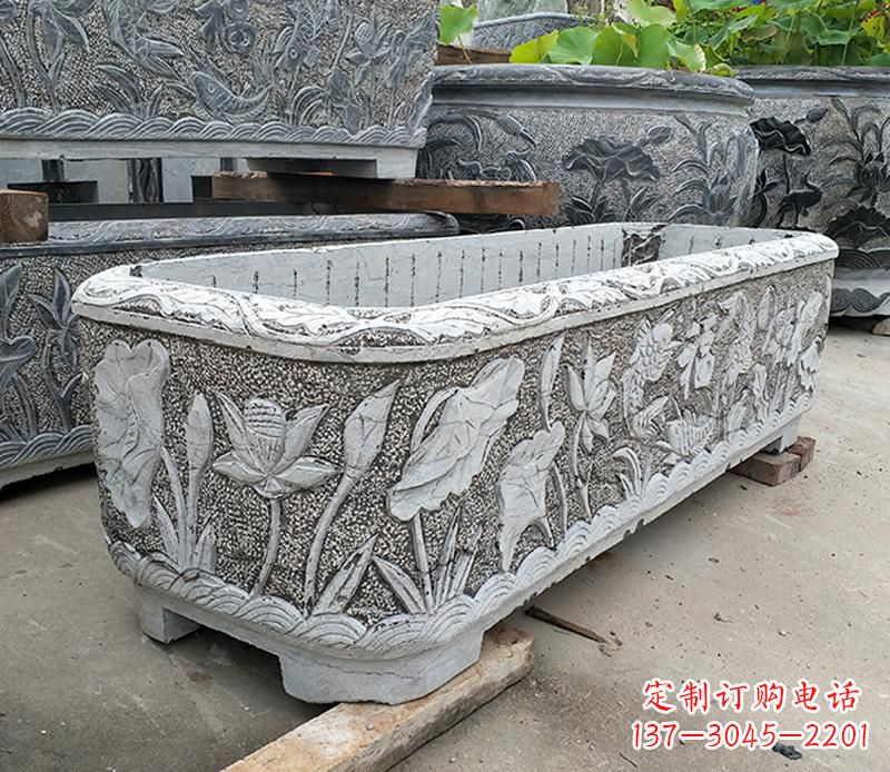 福建大理石雕刻菊花水缸