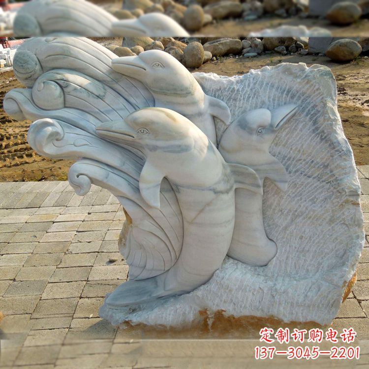 福建大理石浮刻海豚石雕